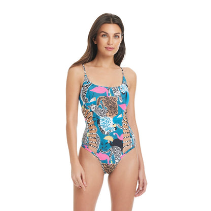 Red Carter Womens Cross Side Cutout Maillo Swimsuits in Blue Color