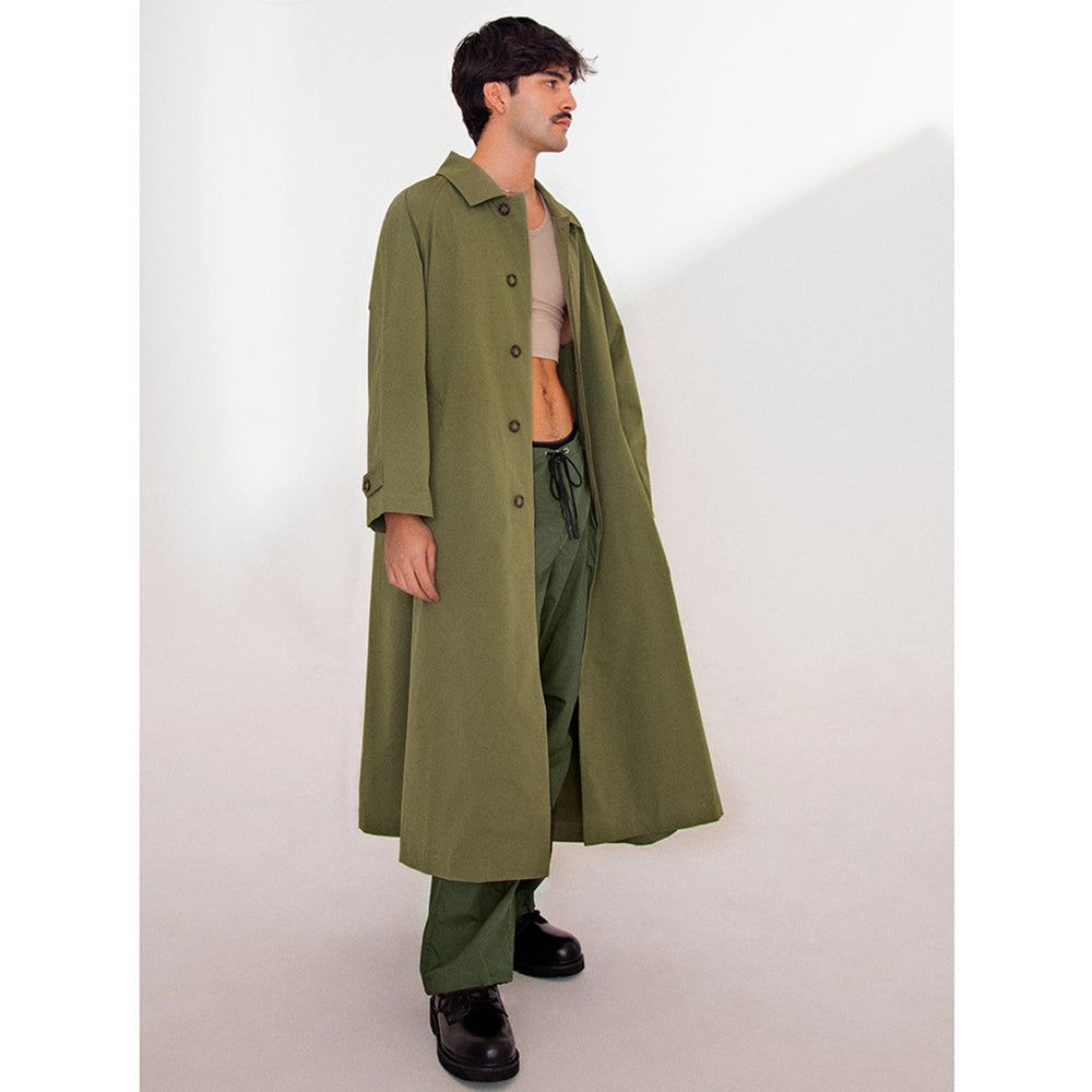 T.W.I.N. Unisex Iconic Trench Coat Shells in Green Color