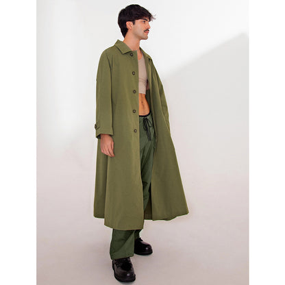 T.W.I.N. Unisex Iconic Trench Coat Shells in Green Color