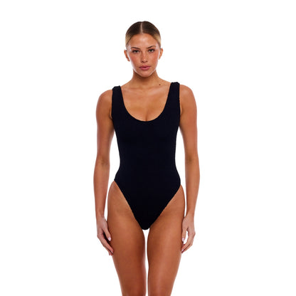 Love And Bikinis Womens Marbella Low Back Swimsuits in Black Color