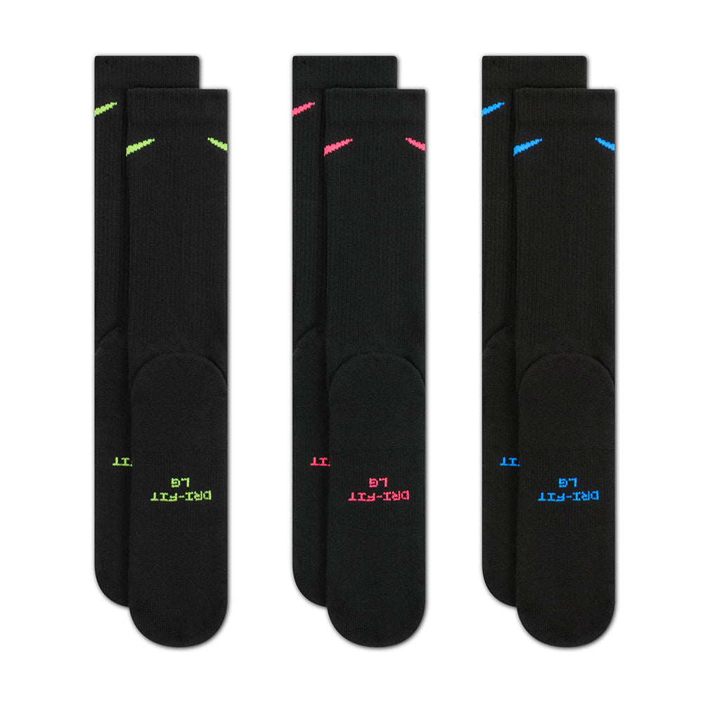 Nike Unisex 3Pk Ed Elvd Dri-FIT Crew Socks in Multi Color