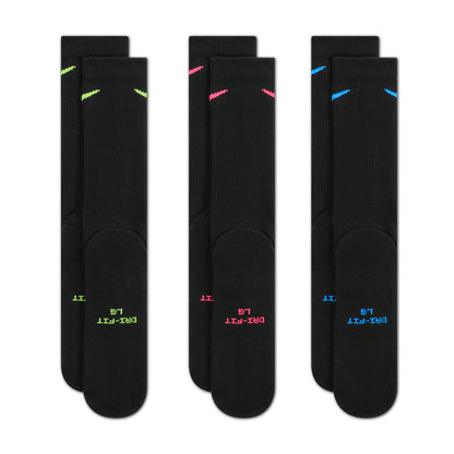 Nike Unisex 3Pk Ed Elvd Dri-FIT Crew Socks in Multi Color