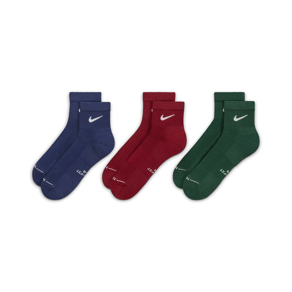 Nike Unisex 3Pk Ed Dri-FIT 1/4 Socks in Multi Color
