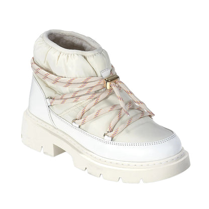 Inuikii Womens Biker Puffer Boots in White Color
