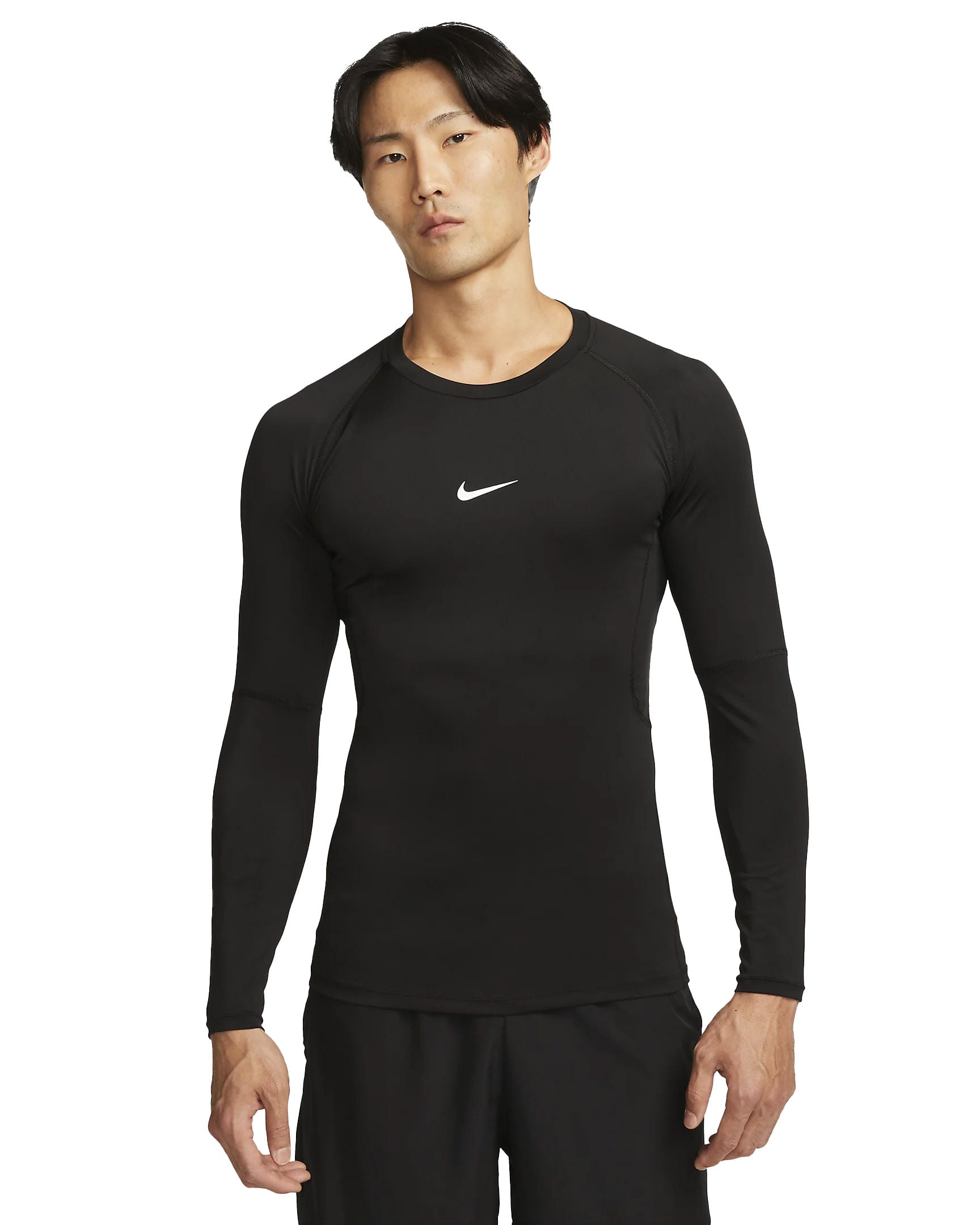 Nike Mens Pro Long Sleeve Compression | BLACK/WHITE